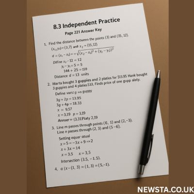 8.3 Independent Practice Page 221 Answer Key