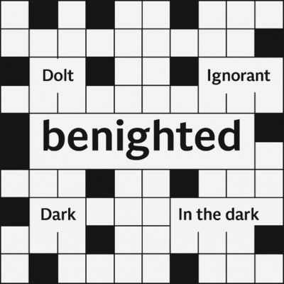 benighted crossword clue