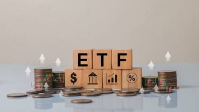 Blocks with ETF symbols and coins